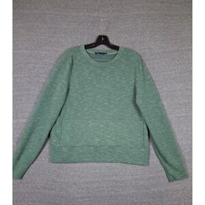 Prana Womens Sweatshirt XL Green Heathered Crew Lightweight Terry Knit Kangaroo